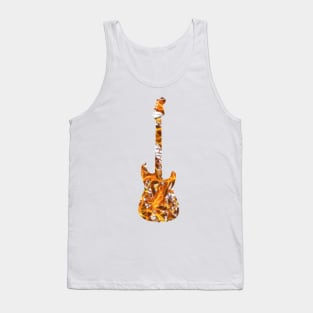 Yellow Flame Guitar Silhouette on White Tank Top